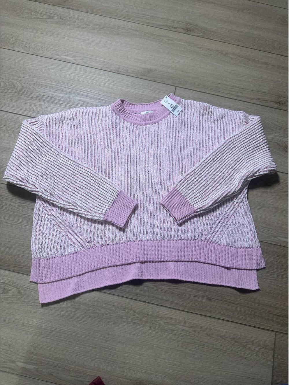 Women's Pink Colorblock Ribbed Knit Sweater Size M